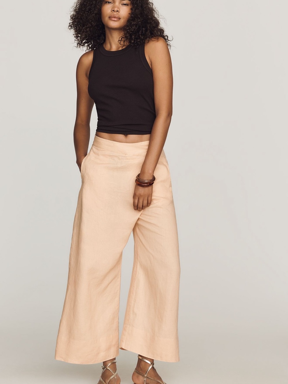 Anthropologie 100% Wide Leg Linen Crossover Pants in Light Peach